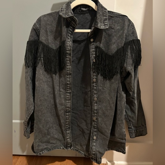 Nasty Gal Jackets & Blazers - Nasty Gal Oversized Fringe Denim Jacket